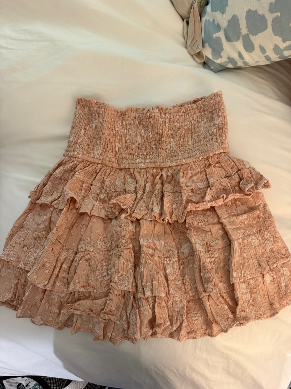 Olivaceous Peach Floral Ruffled Tiered Mini Skirt